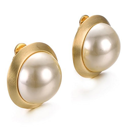 Yoursfs Large Clip On Pearl Earrings for Women Faux Ivory Pearl Earrings 18K Gold Plated Earring Wedding Jewelry - style: Yellow clip-on pearl earrings