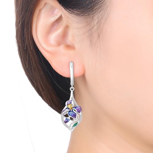 925 Sterling Silver Hoop Earrings Drop Dangle Earrings for Women Hypoallergenic Earring Trendy Huggie Earring Cute Graduation Birthday Gifts Jewelry for Women - color: Blue-purple Iris earrings