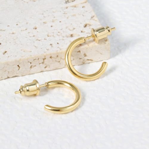 Minimalist Hoops for Women - 14K Gold Open Huggie Hoop Earrings, Hypoallergenic Tiny Hoops in Gold and Silver (Set of 1-5 Pairs) - color: 14K Gold - 8mm (1 Pairs)