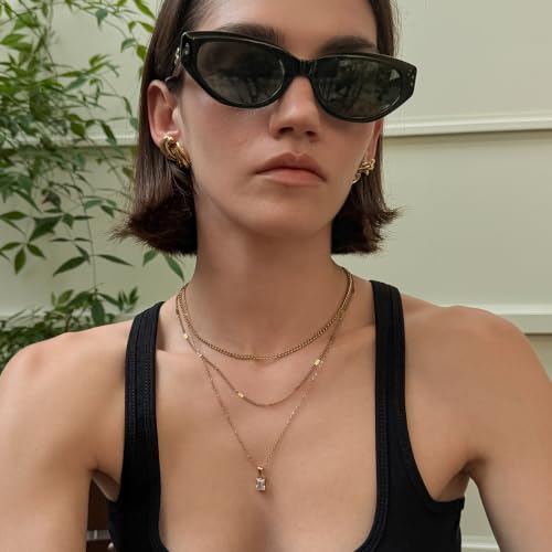 Layered Gold Necklaces for Women,18K Plated Gold Zirconia Necklace | Non Tarnish Trendy Jewelry Gift Cuban Chain Choker - color: color-1