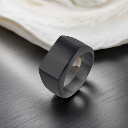 MYNENEY Stainless Steel Square Shape Signet for Men Statement Ring - color: 10x16mm Black