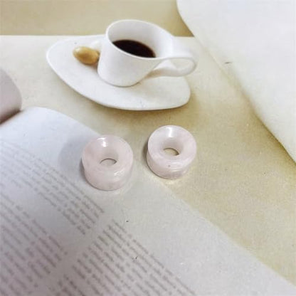 Hollow Rose Quartz Natural Stone Ear Plugs Gauges Tunnel Expanders Stretcher Saddle Double Flared Flesh Earrings for Women Men Fashion Piercings Body Jewelry Gift - size: 2g(6mm)