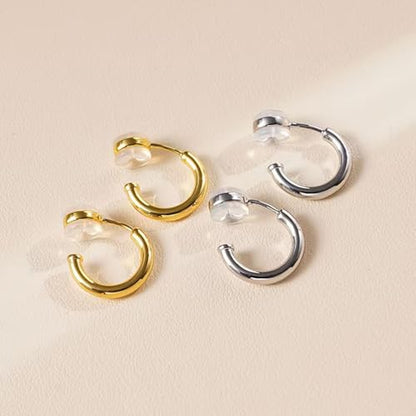2 Pairs Clip On Hoop Earrings for Women 14K Gold Plated Non Pierced Small Clip On Huggie Hoops Adjustable No Piercing Fake Earrings