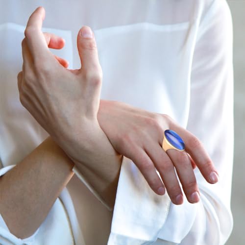 HAIXIAN Exaggerated Gemstone Ring,Big 14K Gold Plated Eye Shape Stone Chunky Statement Ring,Cocktail Party Ring Jewelry Gift for Women - color: A05_Blue