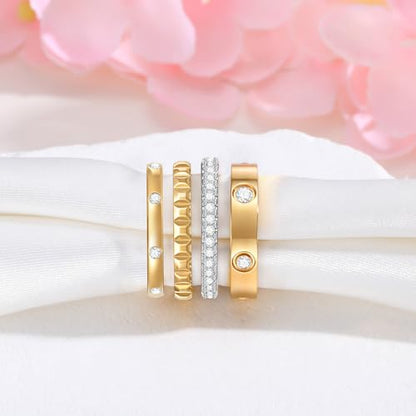 Stackable Gold Rings for Women - 18K Gold Plated Rings Set, Non Tarnish Stainless Steel Cubic Zirconia Friendship Band Stack Rings Trendy Jewelry, Christmas Birthday Party Gifts for Her Girlfriend