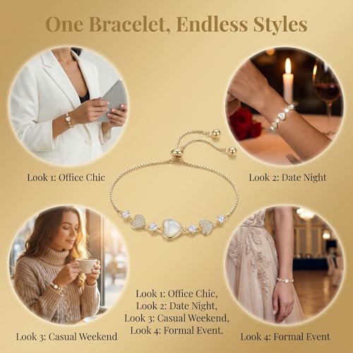 Heart Bracelet Gold Adjustable Slider Chain Bracelets for Women Charm Plated Copper Link Jewelry Dainty Fashion Wrist Accessory