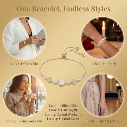 Heart Bracelet Gold Adjustable Slider Chain Bracelets for Women Charm Plated Copper Link Jewelry Dainty Fashion Wrist Accessory