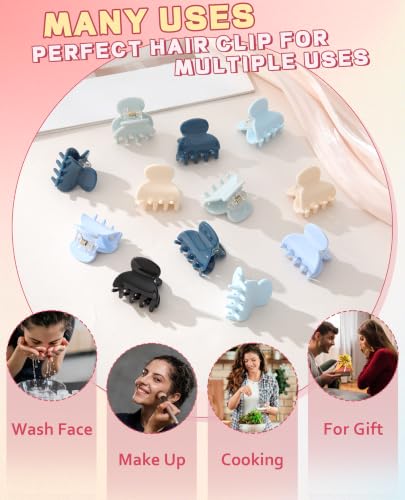 Molans 12 Pcs Small Hair Clips Mini Claw Jaw Clips Women Girls Thin Hair | Tiny Short Acrylic Cute Clips Non Slip Little Hair Accessories Clamps for Half Updo Styling Fine Hair Bangs Kids Toddlers - color: Blue/Beige/Black