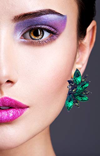 80s Funky Punk Rock Spiky Starburst Angel Wings Oversized Colorful Stones Studded Candy Cluster Women Statement Stud Earrings - color: Poison Ivy
