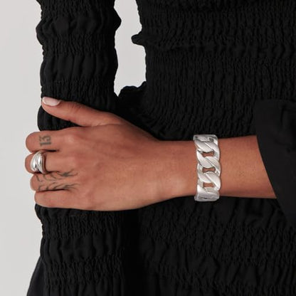 HZMAN Chunky Gold Cuff Bracelets for Women Thick Wide Bangle Bracelet Hammered Open Hinge Wrist Cuff Bracelet Jewelry Gift - color: 03.Cuban Silver