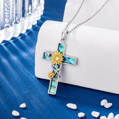 Cross Necklace for Men Women 925 Sterling Silver Cross Pendant Necklace Christian Religious Jewelry Gifts for Anniversary - color: 6-Sunflower Cross