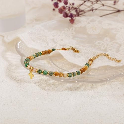 BROCC 9PCS Cross Christian Bracelets for Women | Christian Inspirational,Adjustable 4MM Beaded,Healing Natural Stone,Confirmation Baptism Easter Gifts - color: A