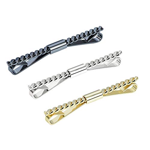 3PCS Men's Classic Tie Clips - Shirt Collar Clip Bar for Necktie - Gold, Silver, Black Tone - Tie Pins, Collar Holder - style: 60mm Length CorkScrew Head