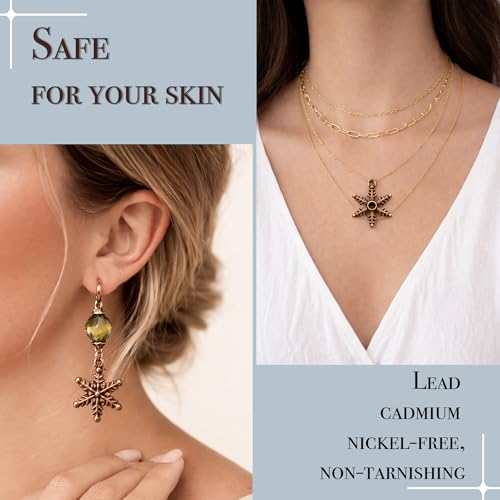 Heather's cf Star Charms for Jewelry Making Silver Tibetan Star Moon Snowflake Pendants Non Tarnish Metal Earring Charm for Bracelets Necklaces Earrings DIY Jewelry Making Supplies - color: Copper Snowflake - 110Pcs