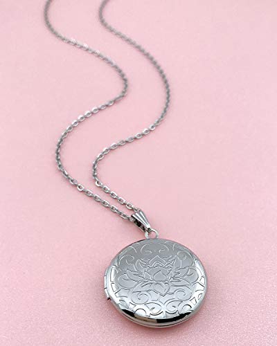 Locket Necklace that Holds Pictures Flower Lockets Pendant Necklaces Birthday Gifts Jewelry - style: Silver Round