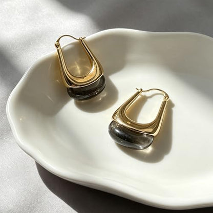 Acrylic Gold Hoop Earrings Chunky Hoop Dangle Drop Huggie Earring Statement Resin Jewelry for Women - color: Dark Gray