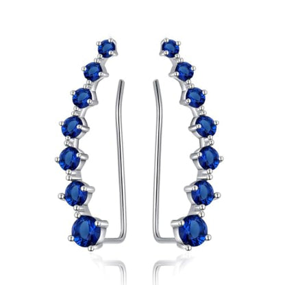 Reffeer Solid 925 Sterling Silver 7 Crystals Cuff Earrings Climber for Women Crawler Earrings Wraps - color: G-Blue CZ
