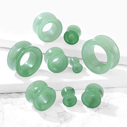 Pierced Owl - Green Aventurine Stone Double Flared Saddle Tunnels, Sold as a Pair - style: 28mm (1 1/8")