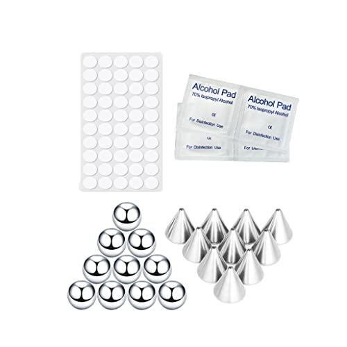 COLORFUL BLING Fake Eyebrow Nose Lip Ring Labret Studs Stainless Steel Replacement Balls Spike with 20pcs Sticker Non-Piercing Body Jewelry Fake Skin Sticker Piercing - color: 3mm silver