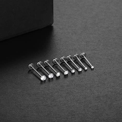 Oveta Threadless Push in Lip Rings 16G/18G/20G Labret Jewelry CZ Lip Studs Stainless Steel Cartilage Earrings for Women Monroe Medusa Piercing Jewelry 6/7/8/10/12mm Bar Length - color: Silver, size: 20G*12mm bar*1.5/2/2.5/3mm cz