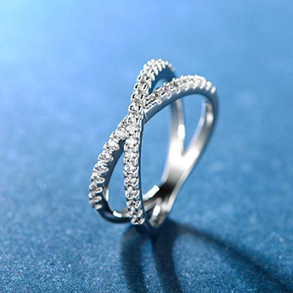 MDFUN 18K Gold Plated X Ring for Women Criss Cross Ring with Cubic Zirconia Stones Stackable Statement Ring Crossover Jewelry