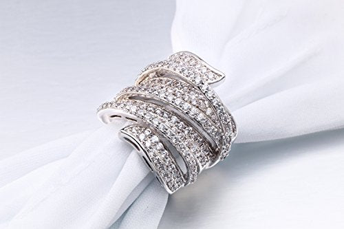 Jewelry Rhodium Plated Cubic Zirconia Wide Band Cocktail Ring
