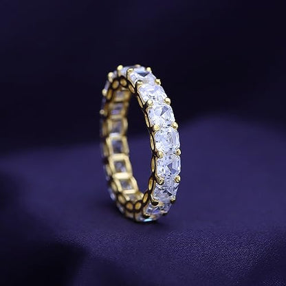Jewel Zone US Asscher Cut White Cubic Zirconia Eternity Band Ring in 14k Gold Over Sterling Silver - color: yellow-gold-plated-silver