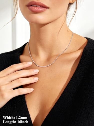 U7 Snake Necklace for Women 14K Gold Plated/Silver/Rose Gold/Black Chain Necklace Hypoallergenic, Stainless Steel Tiny Snake Chain Necklace 1/1.2/1.5/2MM, 14-30" Adjustable Minimalist Gift - color: e.Silver-1.2mm
