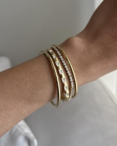 PAVOI Waterproof Thin Love Bracelet for Women - 14K Gold Plated Dainty Love Bangle with Cubic Zirconia - Stainless Steel Hinge Bracelet Jewelry Gifts - color: White Gold, size: 6.5 Inches