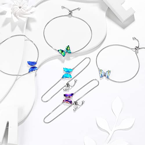 Aurora Tears Butterfly Necklace Earrings Ring Bracelet - Women 925 Sterling Silver Animal Butterflies Birthstone Pendant Crystal Wedding Birthday Jewelry - color: bracelet-May-Emerald