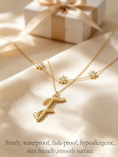 14K Gold A-Z Initial Lette Necklace Star Choker Women Necklace | Personalized Initial Jewelry, Meaningful Name Letter Gift for Women Wife Mom Friend, Perfect Present For Birthday/Anniversary - style: 14K Gold-F