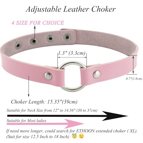 ETHOON Adjustable Leather Choker Collar Soft PU Circle Punk Choker Necklace for Women - color: Pink