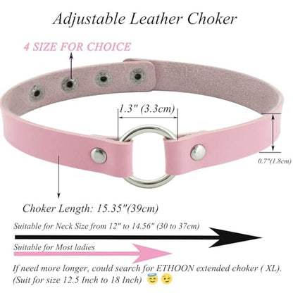 ETHOON Adjustable Leather Choker Collar Soft PU Circle Punk Choker Necklace for Women - color: Pink
