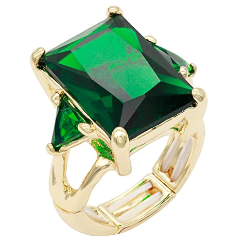 Lavencious Big Bold Radiant CZ Stones Stretch Rings for Women Size for 7-9 - color: Green