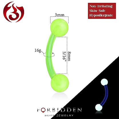16g 8mm Daith Earring, Eyebrow Ring and Rook Piercing Jewelry, Acrylic Glow-in-The-Dark Retainer - style: Green