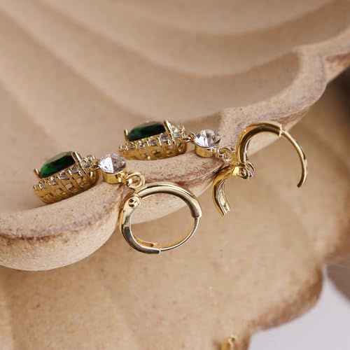 Sonateomber Gold Silver Small Hoop Dangle Earrings for Women, Trendy Dainty Rhinestone CZ Dangling Prom Wedding Leaf Flower Snowflake Butterfly Starfish Fashion Jewelry Gift - color: Green Tear