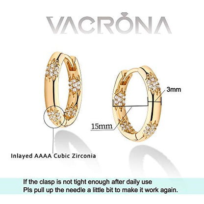 Cubic Zirconia Huggie Earrings 14k Gold Plated Tiny Earrings Small Huggie Hoop Earrings Simple Lightweight Hoops Gift for Women - color: flower cz hoop