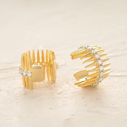 MYEARS Women Ear Cuff Earrings Gold Non Pierced Cartilage Clip on Open Wrap Hoop 14K Gold Plated Simple Hypoallergenic Everyday Jewelry - style: Fishbone Band / Pair
