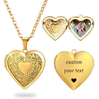 PHOCKSIN Personalized Locket Necklace for Women Photo Necklace with Customized Picture Birth Flower Birthstone Customizable Birthday Gifts - color: #09-Heart Gold Flower