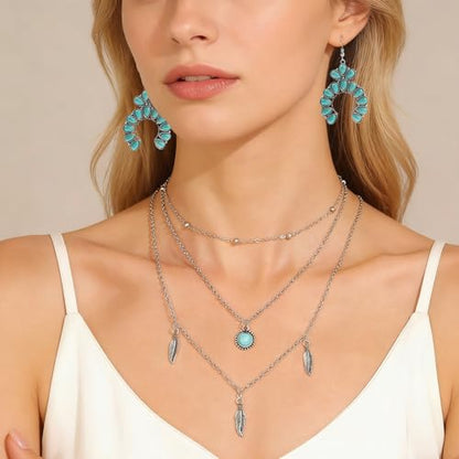 Western Jewelry Sets for Women Boho Jewelry, Layer Bohemian Necklace Earrings Bracelet, Cowgirl Accessory Rodeo Summer Beach - color: Blue