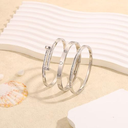 Camhanno Stackable Silver Bracelets for Women Stainless Steel Love & Friendship Bangle, Mothers Day Valentines Birthday Christmas Jewelry Gifts for Mom Her Wife Grandma - style: Style 15