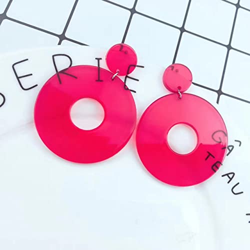 Acrylic Transparent Hollow Double Circle Round Dangle Earrings Geometric Statement Drop Earrings for Women Summer Holiday Cool Party Jewelry - color: red
