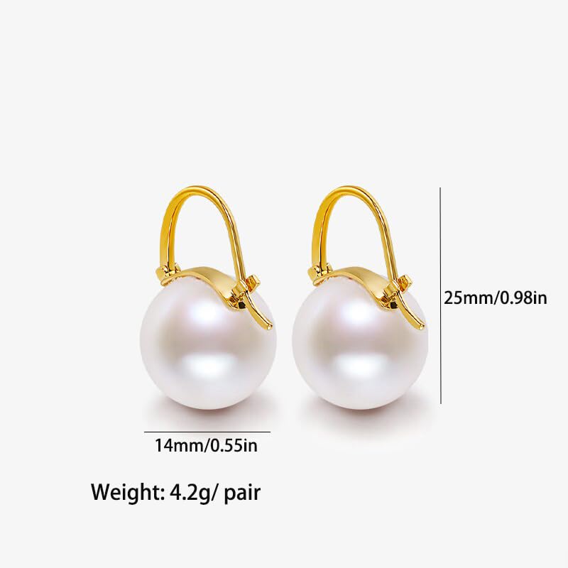 Sterling Silver Big Pearl Earrings for Women Freshwater Cultured Pearls Dangle Drop Earring Jewelry for Women Large Round White Pearl Studs Earrings - color: Style E