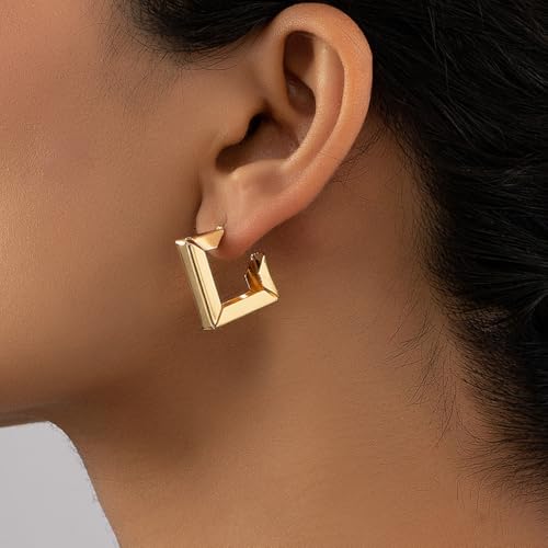 14K Gold Plated Geometric Hoop Earrings for Women Chunky Hypoallergenic Thick Lightweight Jewelry - color: Gold-6 Pairs