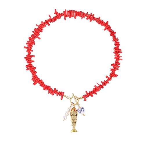 Fish Necklace for Women Sardine Pendant Necklace Summer Fishing Choker Necklace Boho Beach Jewelry - color: URX001