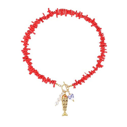 Fish Necklace for Women Sardine Pendant Necklace Summer Fishing Choker Necklace Boho Beach Jewelry - color: URX001