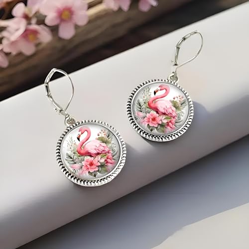 Flamingo Jewelry Set with Pink Crystal, 4-Piece Silver Teardrop Design, Necklace Bracelet Earrings Ring