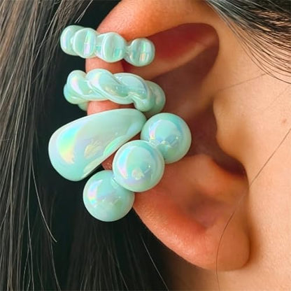 Chunky Resin Ear Cuffs Earrings for Women 4Pcs Colorful Non Piercing Clip On Cartilage Hoop Earrings Trendy Jewelry - color: Green