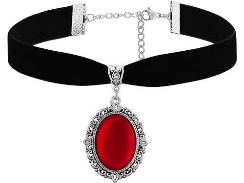 Sacina Black Velvet Victorian Choker, Black Choker, Goth Gothic Necklace, Vintage Necklace, Costume Jewelry, Halloween Christmas Jewelry Gift for Women - color: red