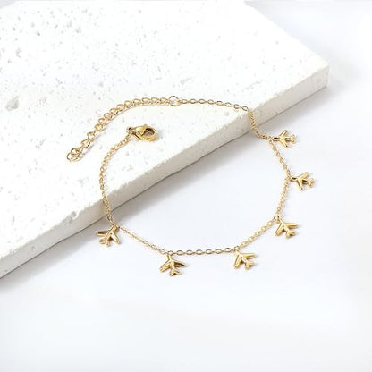 Airplane Anklet for Women Dainty Adjustable Gold Link Fly Plane Charm Foot Chain Stainless Steel Stacking Airline Pendant Bracelet Anklets Simple Statement Ankle World Travel Souvenir Jewelry Freedom Lover Wanderlust Gifts